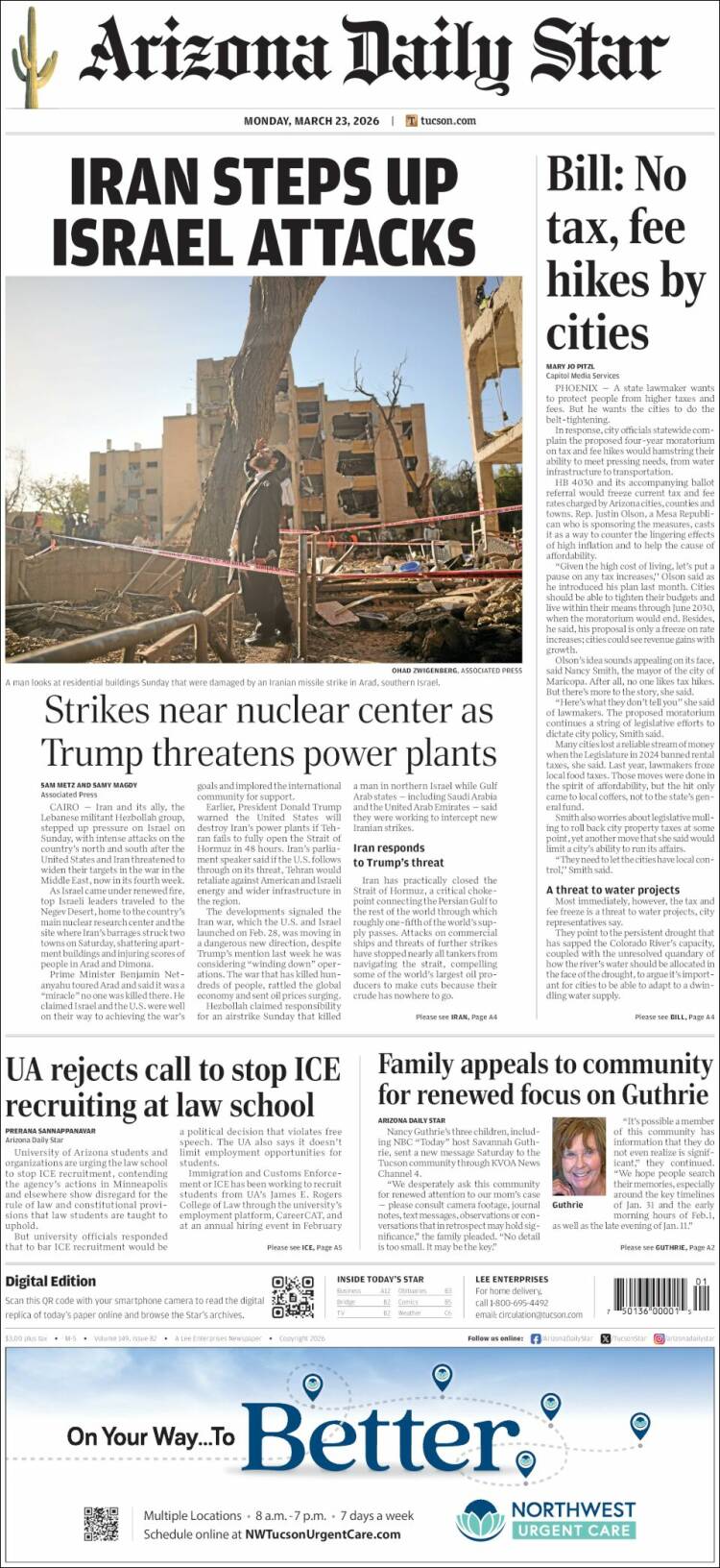 Portada de Arizona Daily Star (USA)