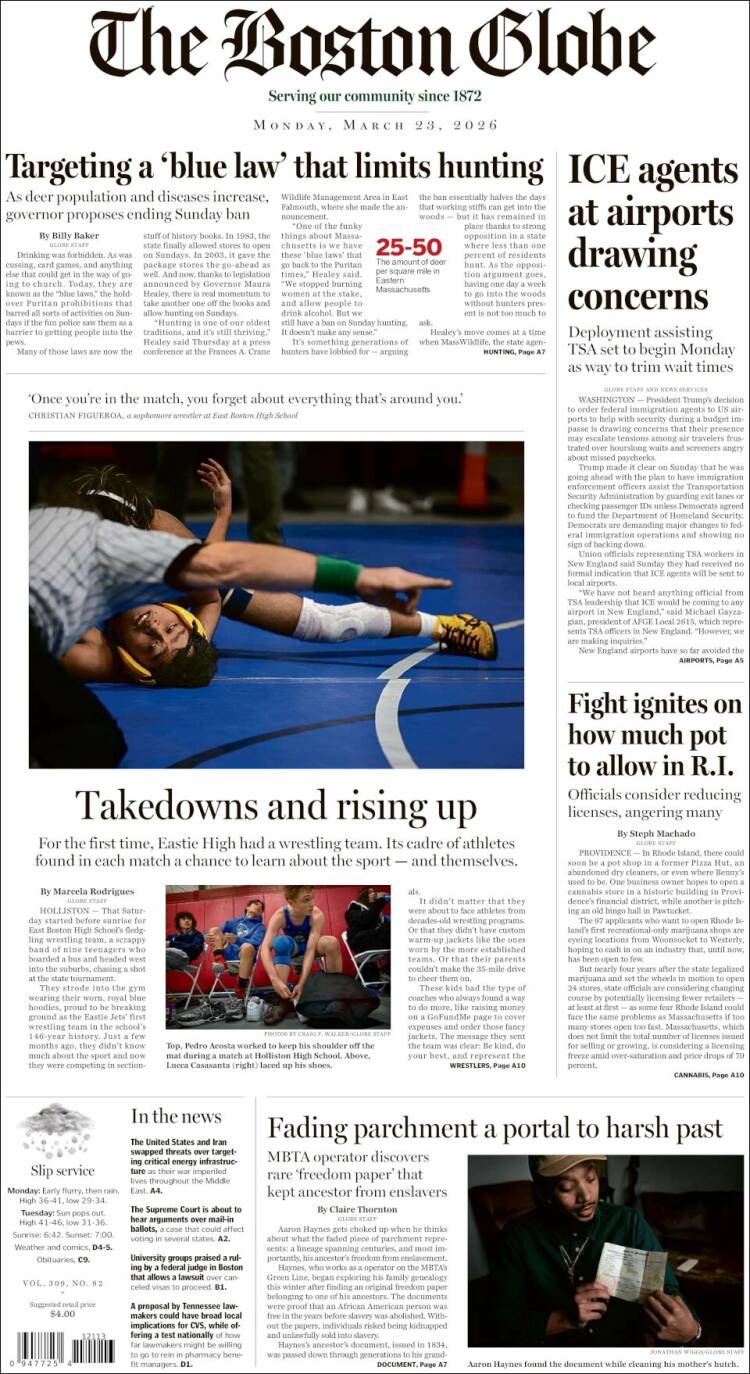 Portada de Boston Globe (USA)
