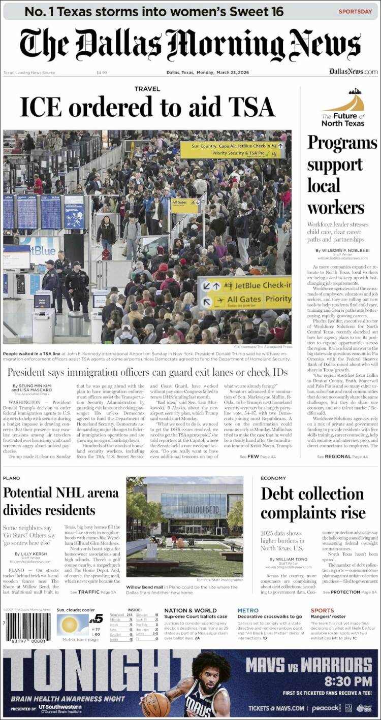 Portada de Dallas Morning News (USA)