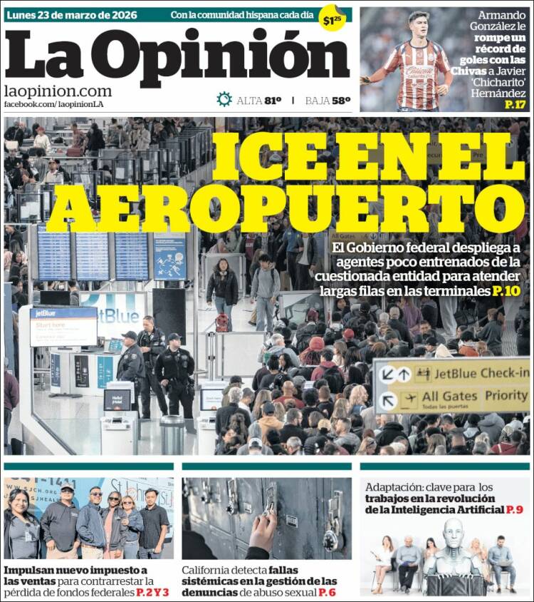 Portada de La Opinión (USA)