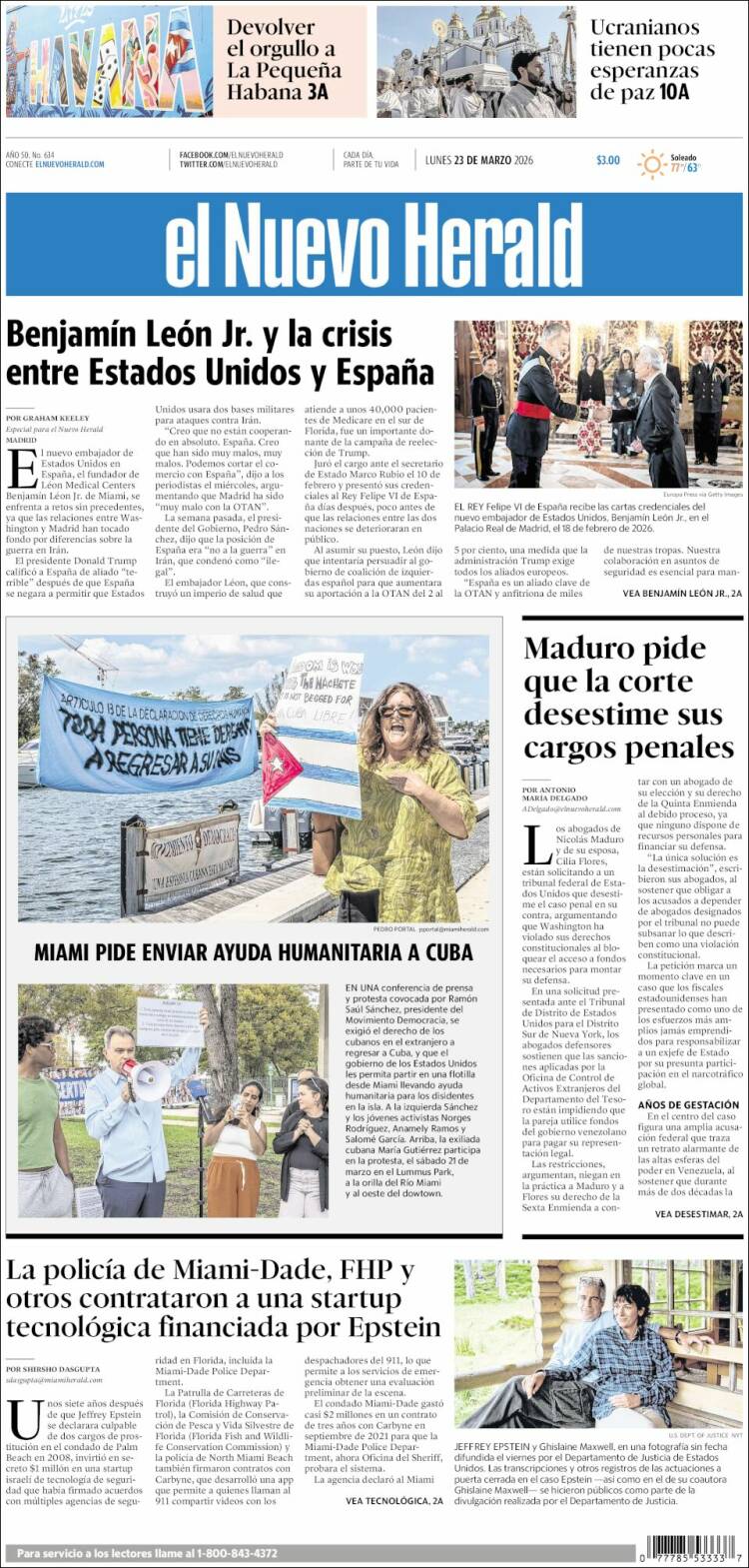 Portada de El Nuevo Herald (USA)