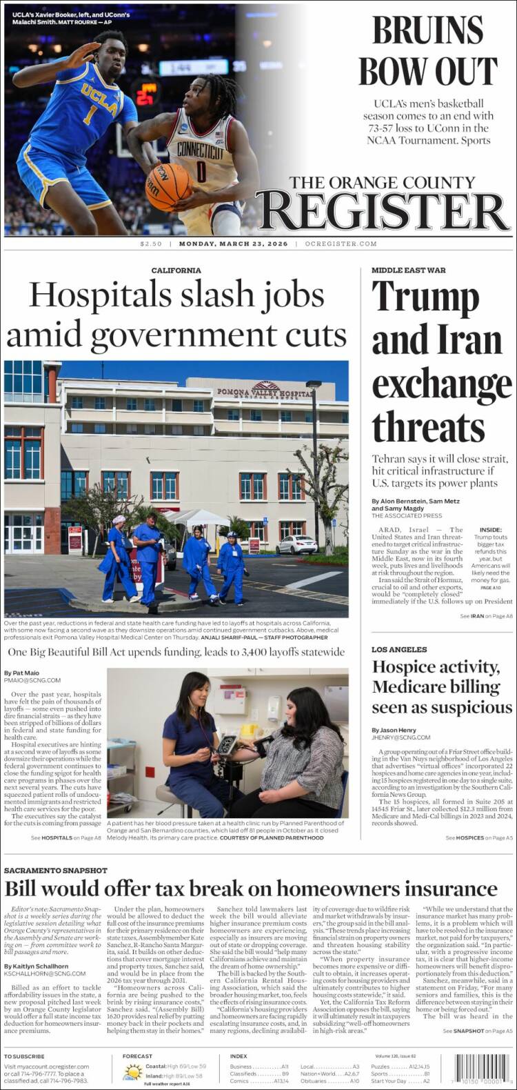 Portada de The Orange County Register (USA)