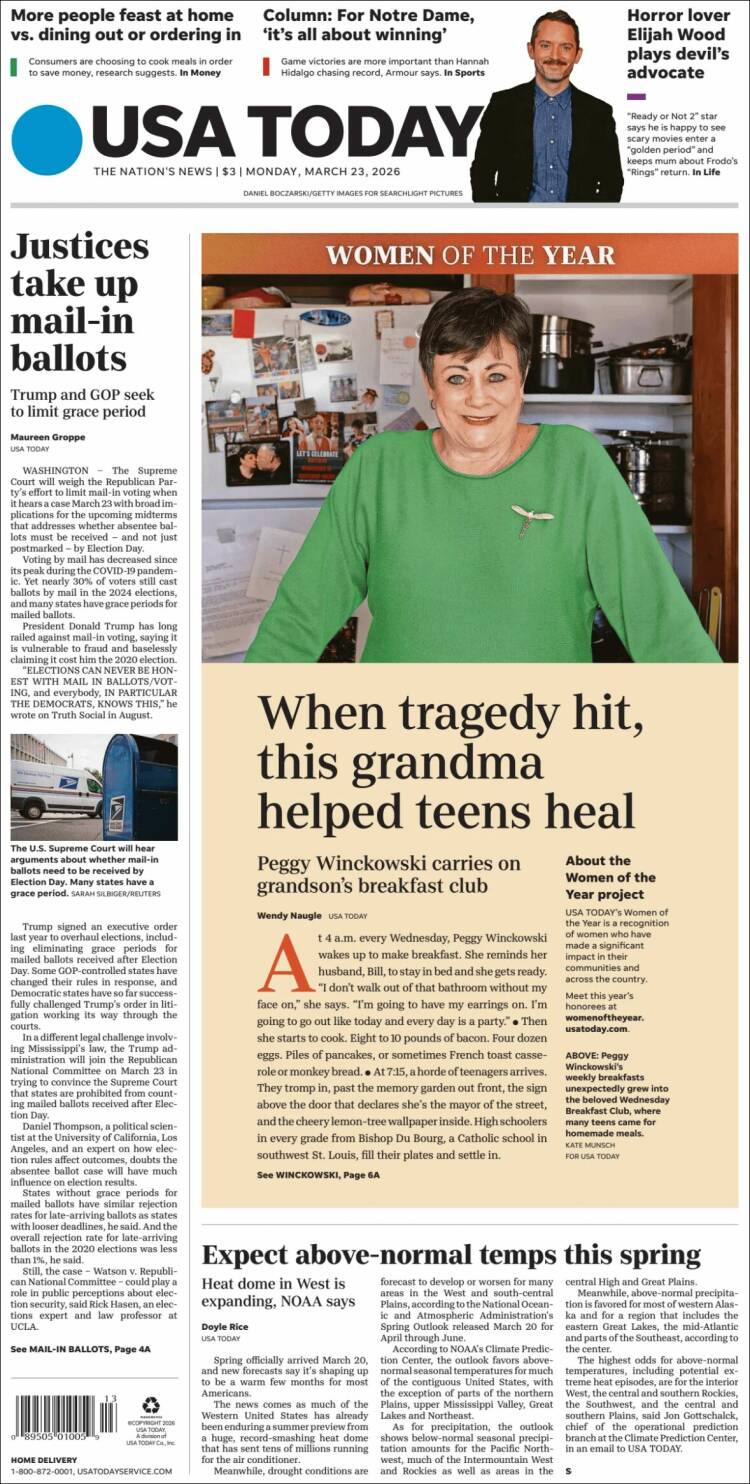 Portada de USA Today (USA)