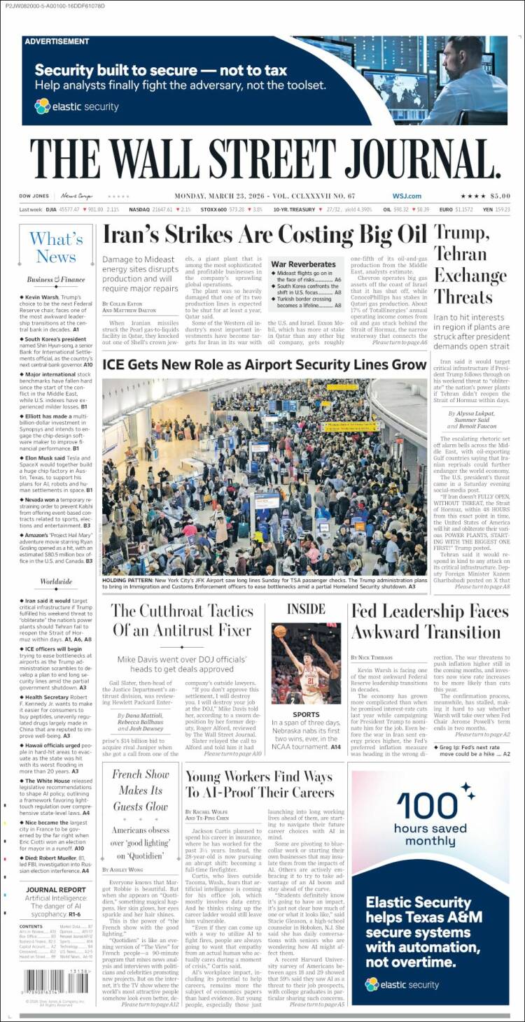 Portada de Wall Street Journal (USA)
