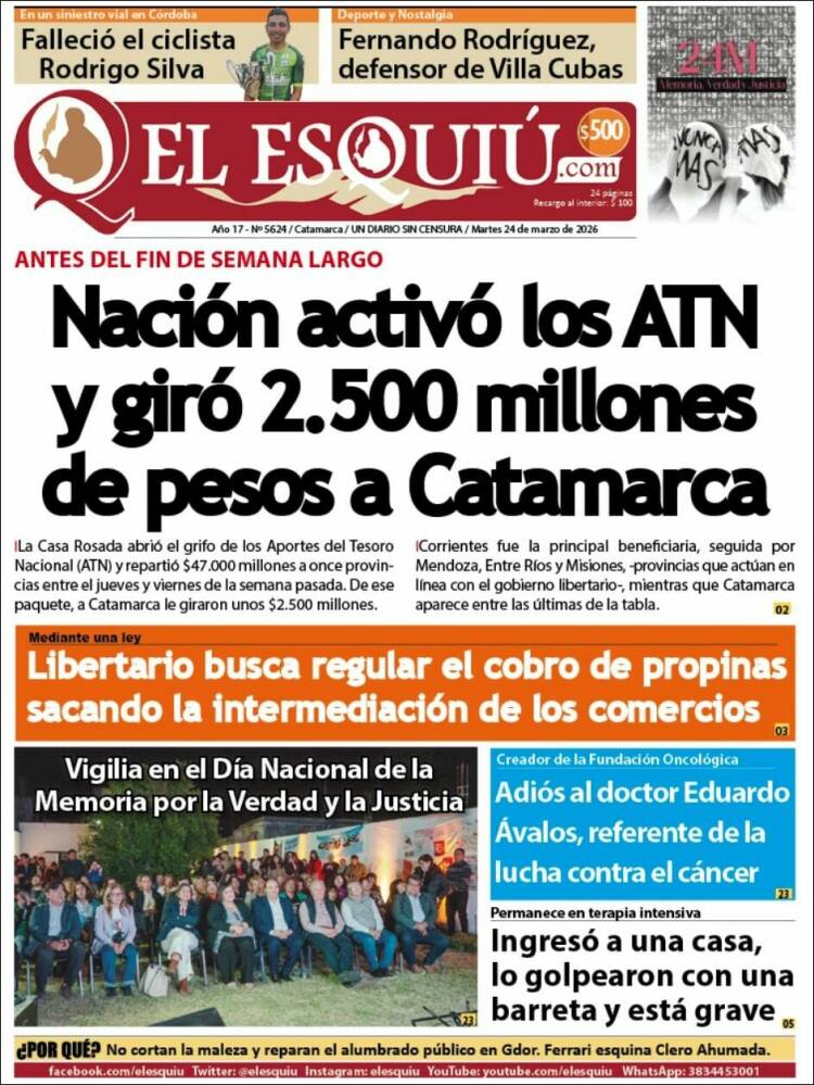 Portada de El Esquiu (Argentina)