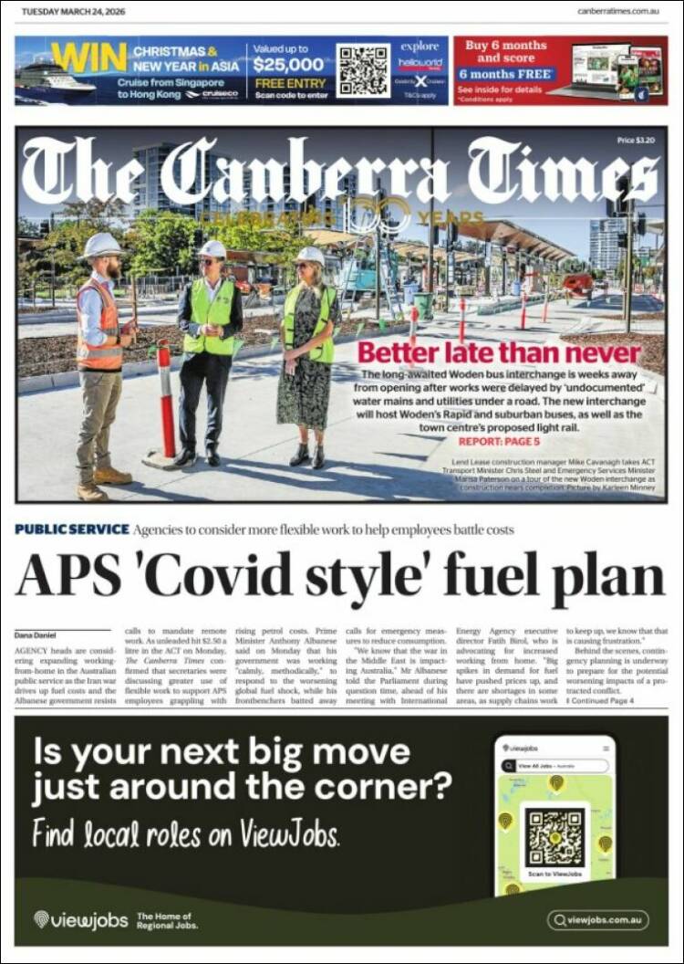 Portada de The Canberra Times (Australia)