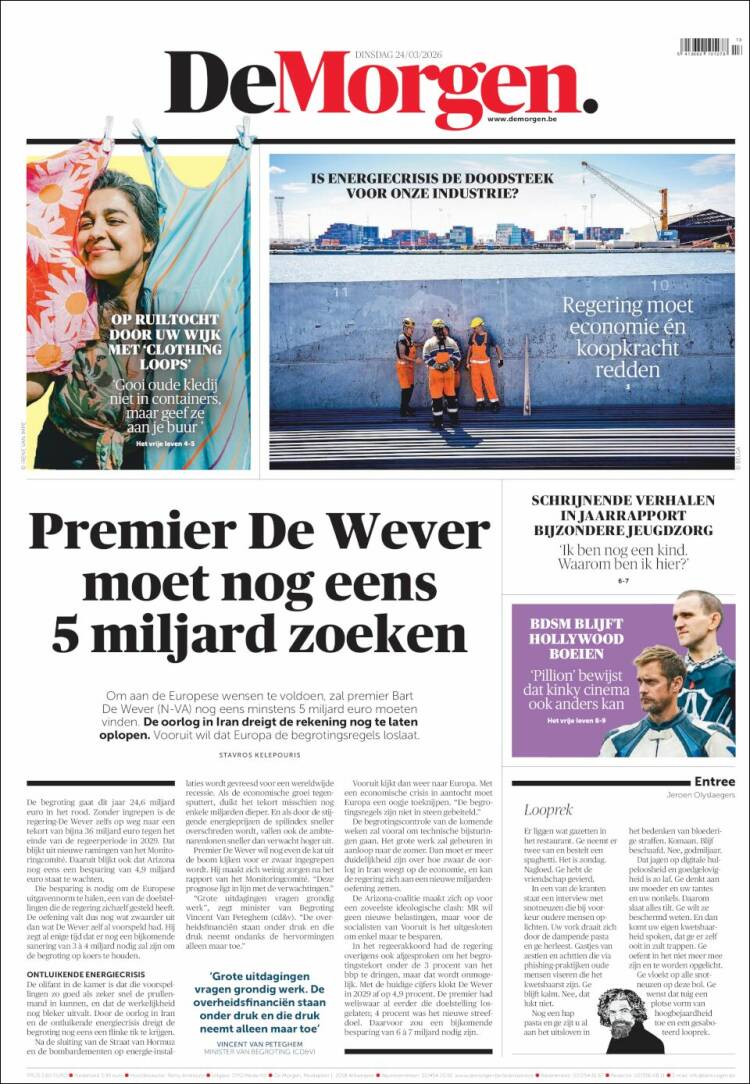 Portada de De Morgen (B&eacute;lgica)