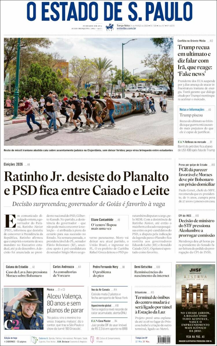 Portada de O Estado de São Paulo (Brasil)