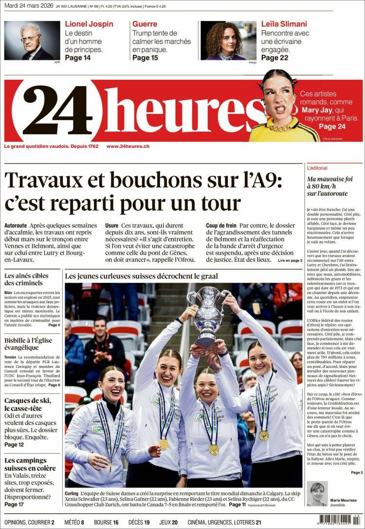 Portada de 24 Heures (Suiza)