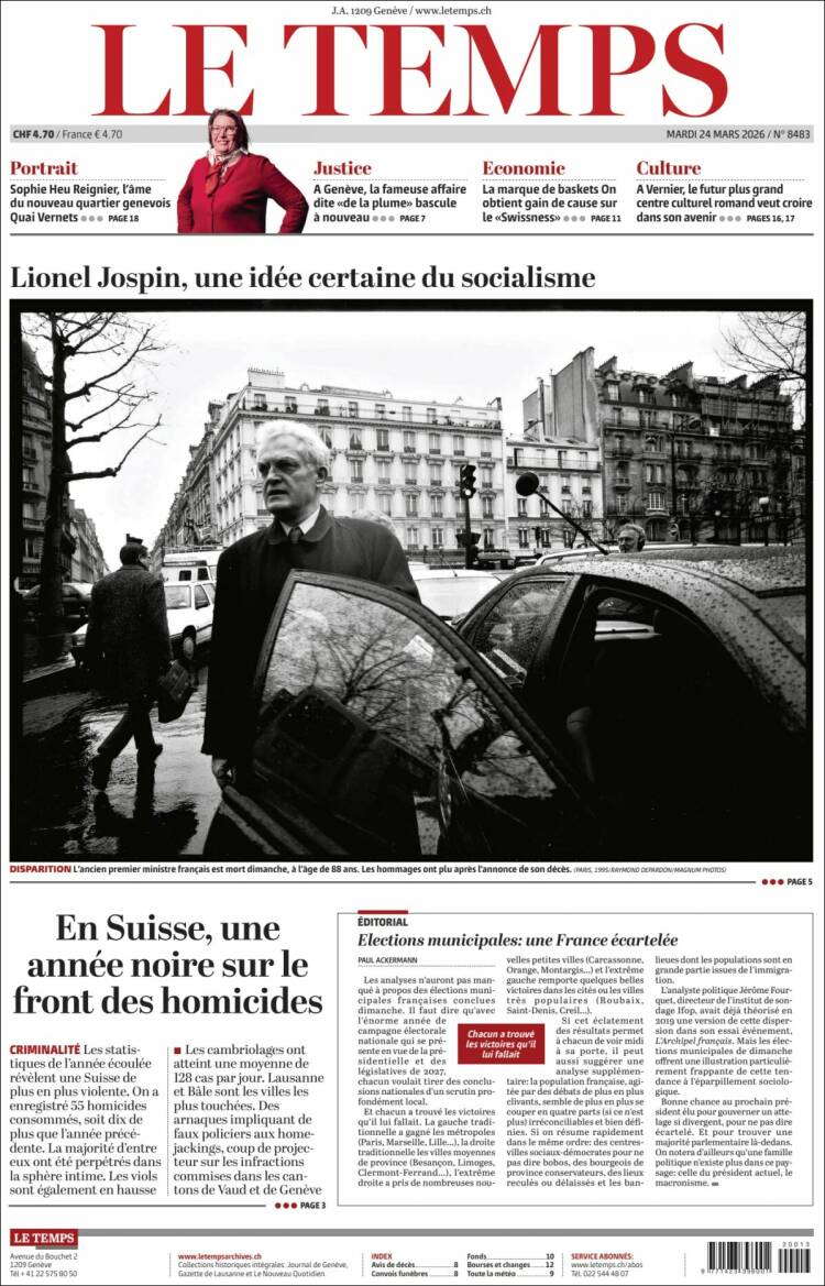 Portada de Le Matin (Suiza)