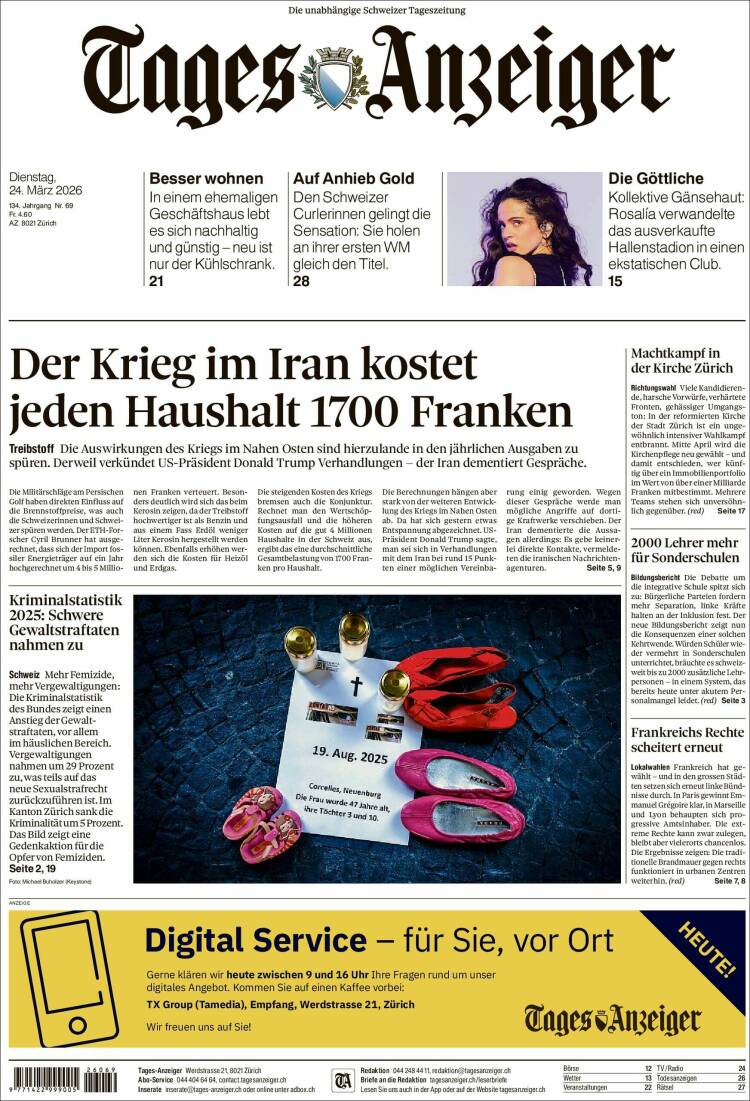 Portada de Tages-Anzeiger (Suiza)