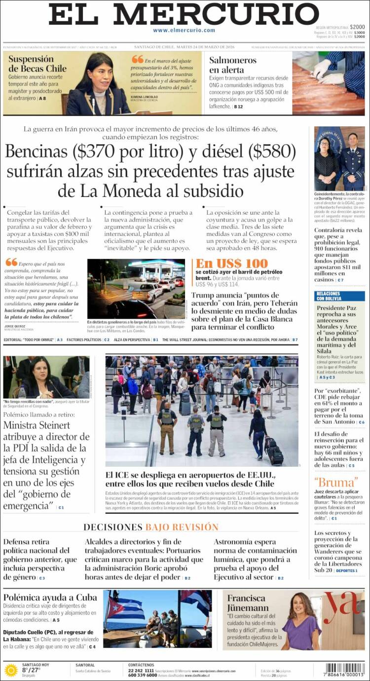 Portada de El Mercurio (Chile)