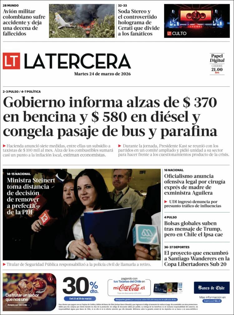 Portada de La Tercera (Chile)