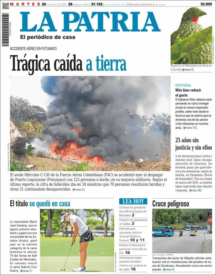 Portada de La Patria (Colombia)