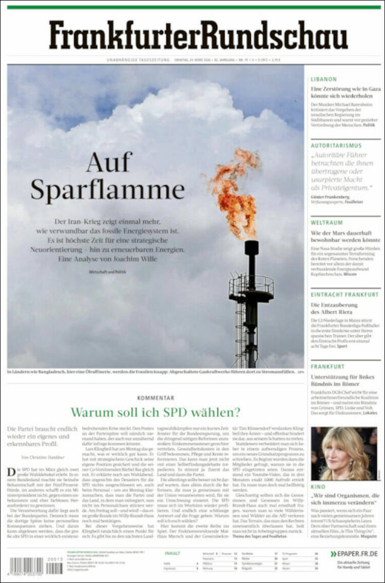 Portada de Frankfurter Rundschau (Alemania)