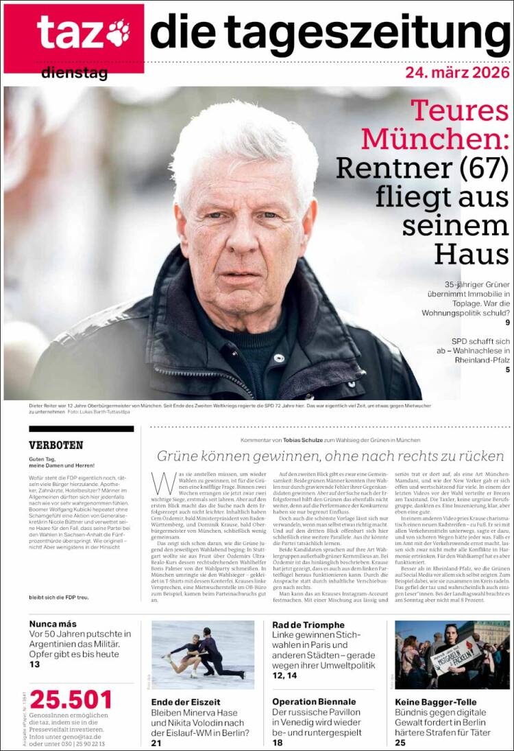 Portada de Die Tageszeitung (Alemania)