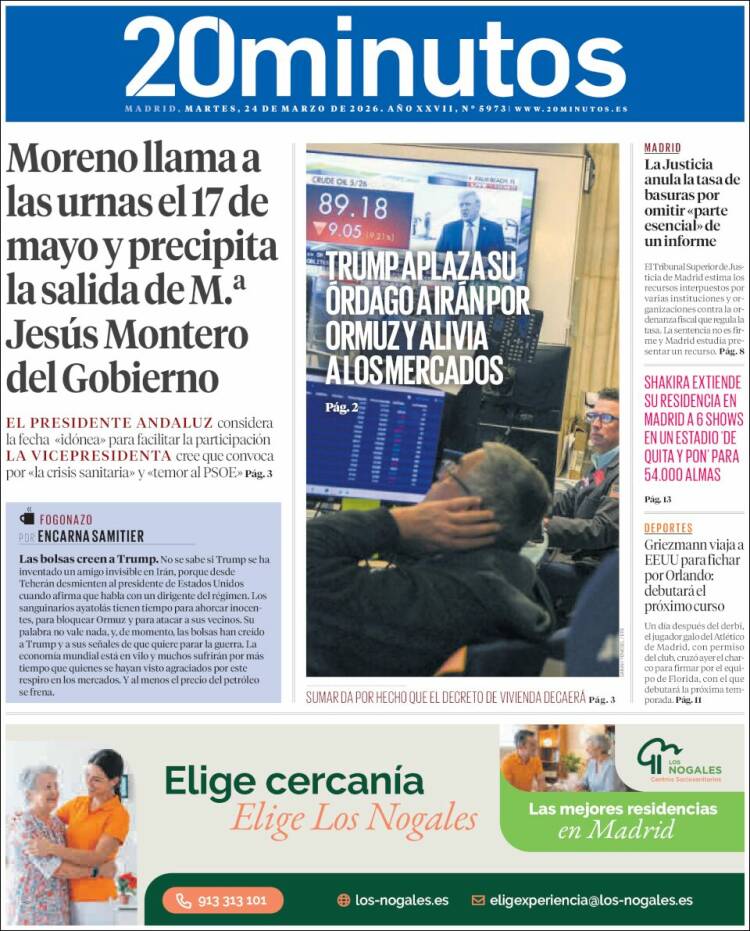 Portada de 20 Minutos - Madrid (Espa&ntilde;a)