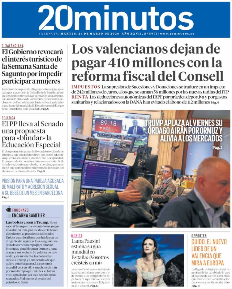 Portada de 20 Minutos - Valencia (Espa&ntilde;a)