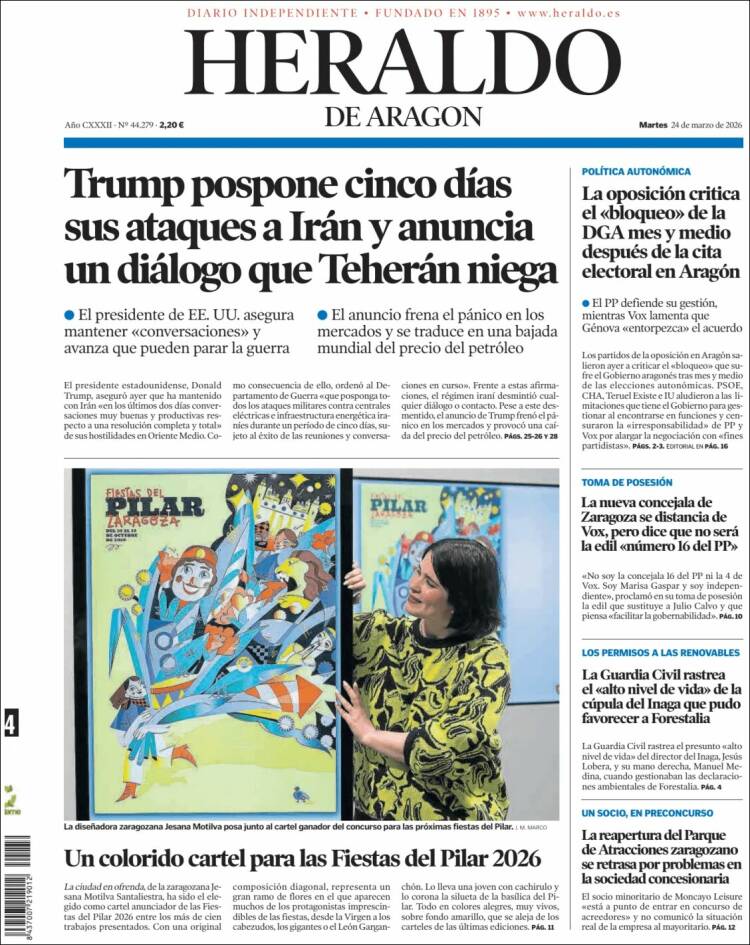 Portada de Heraldo de Aragón (Espa&ntilde;a)