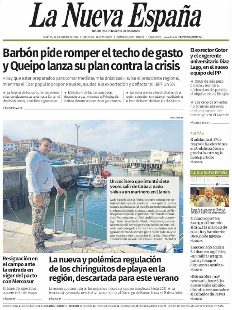 Portada de La Nueva España (Espa&ntilde;a)