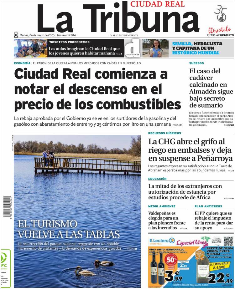 Portada de La Tribuna de Ciudad Real (Espa&ntilde;a)