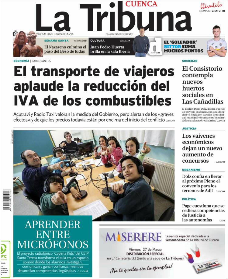 Portada de La Tribuna de Cuenca (Espa&ntilde;a)