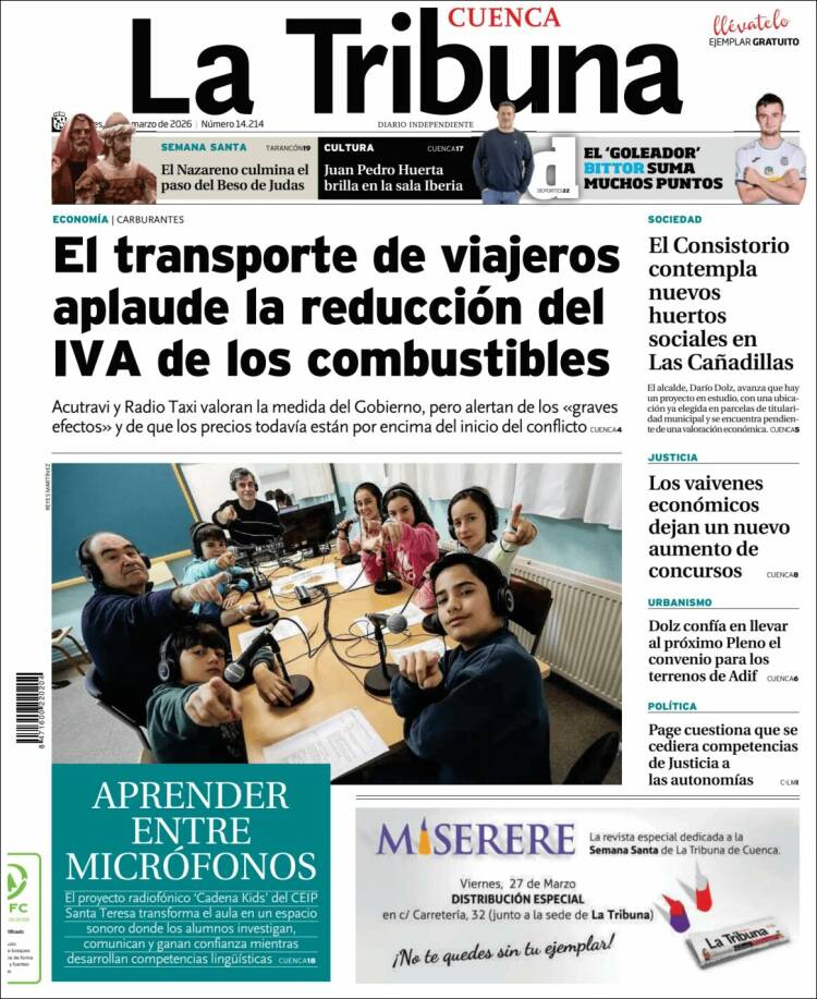 Portada de La Tribuna de Cuenca (Espa&ntilde;a)