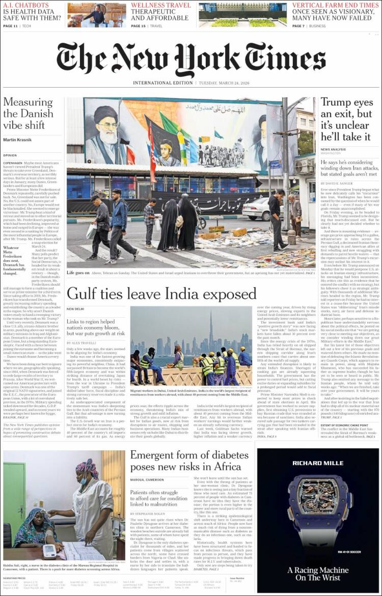 Portada de International New York Times (Europa)