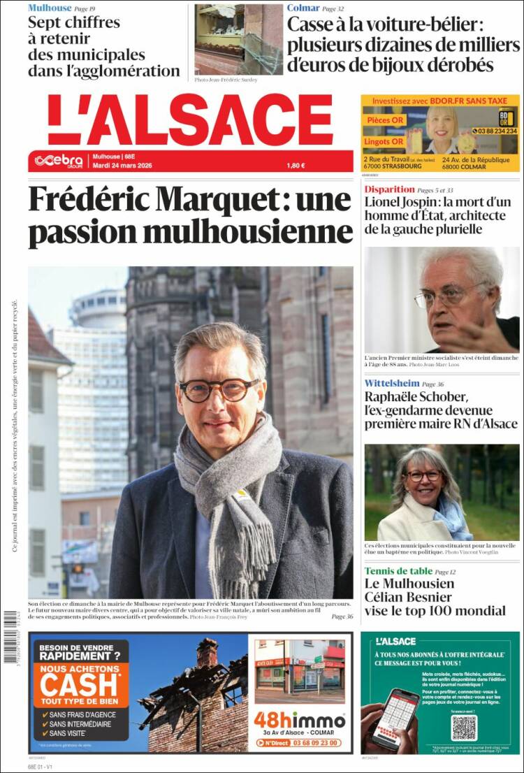 Portada de Journal L'Alsace (Francia)