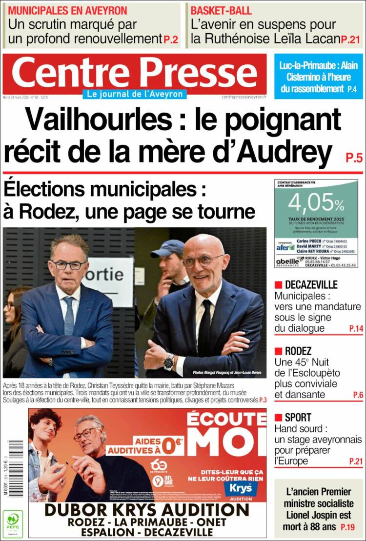 Portada de Centre Presse (Francia)