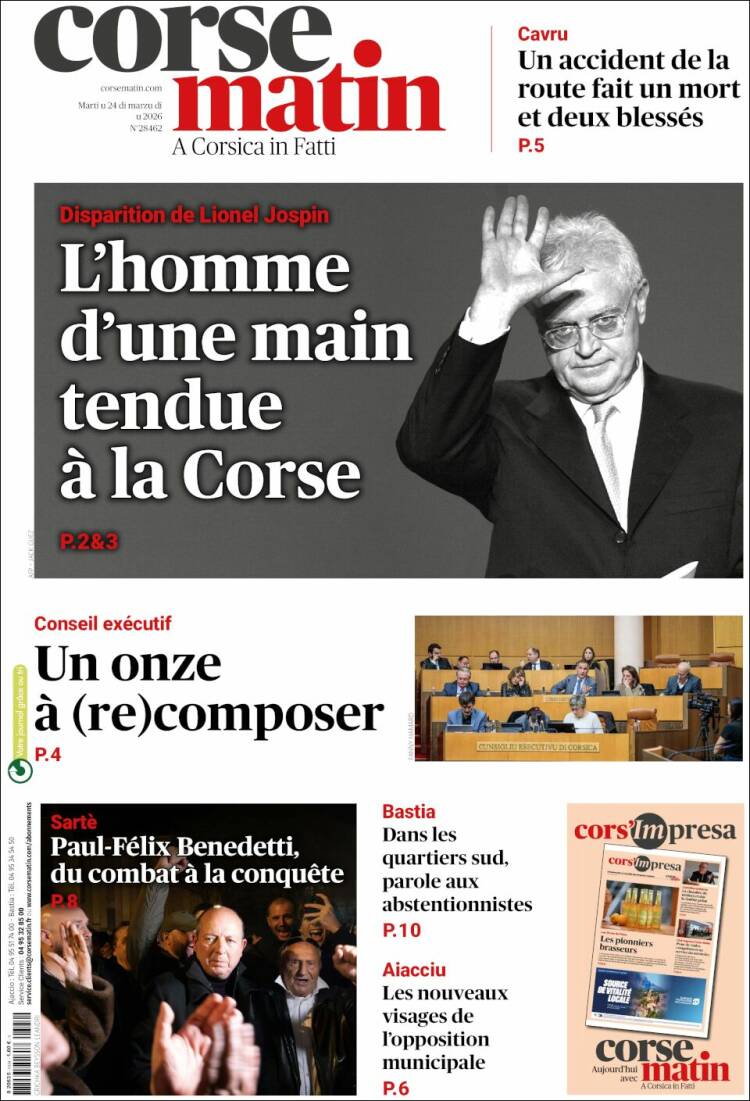 Portada de Corse-Matin (Francia)