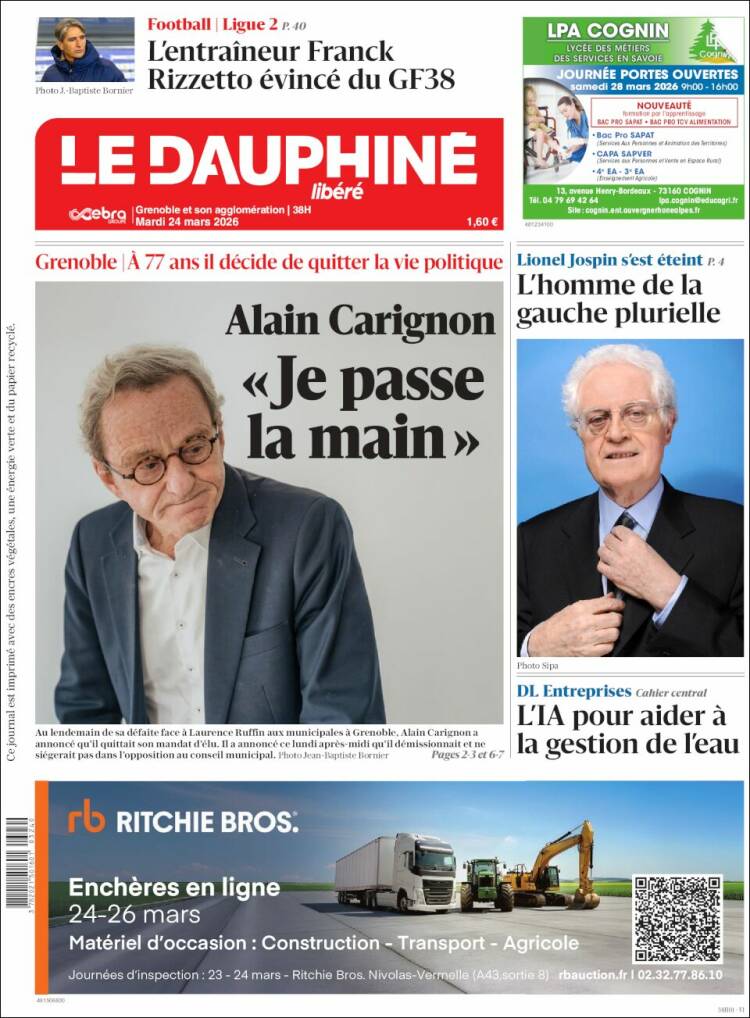 Portada de Le Dauphiné Libéré (Francia)