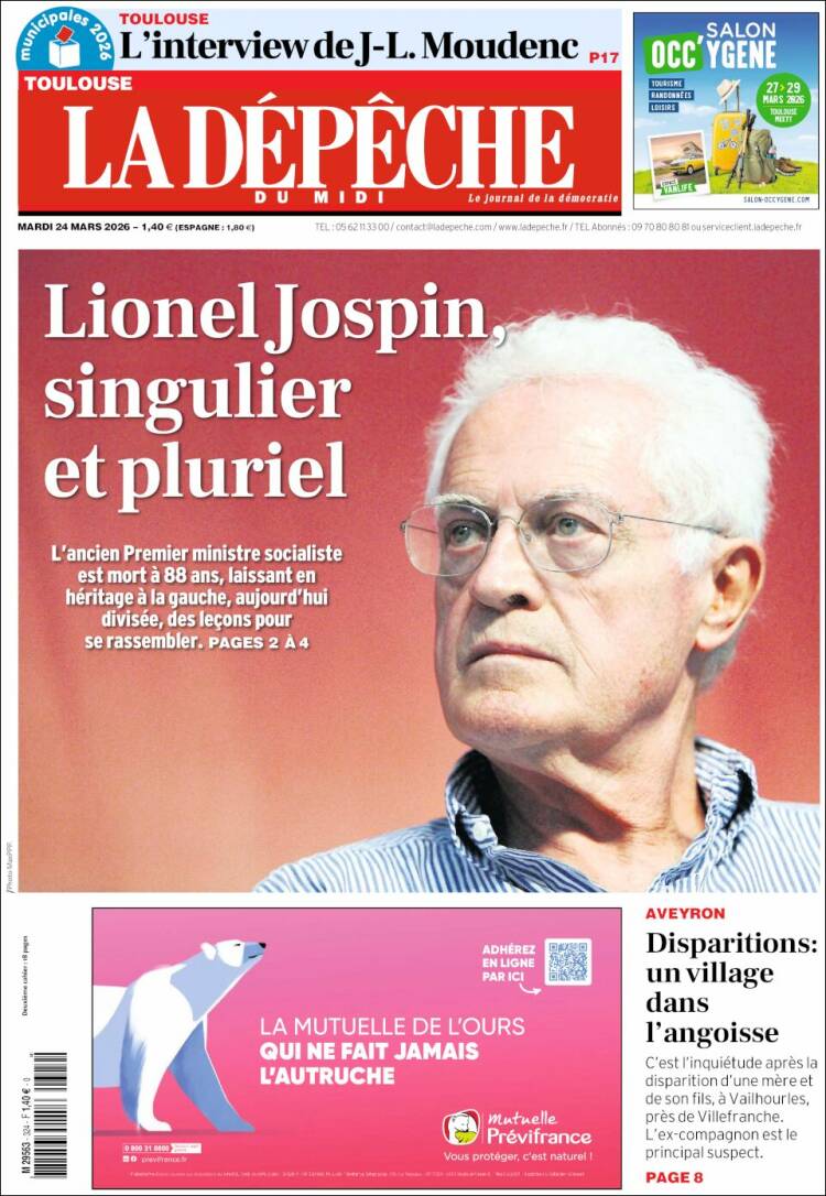 Portada de La Dépêche du Midi (Francia)