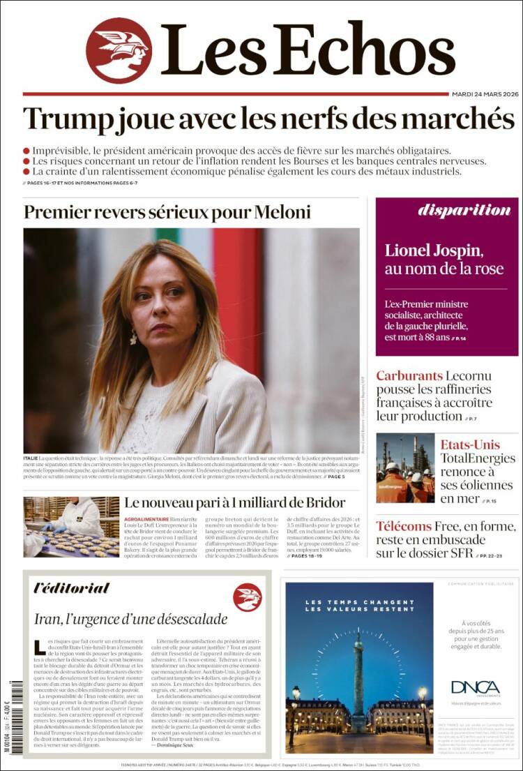 Portada de Les Echos (Francia)