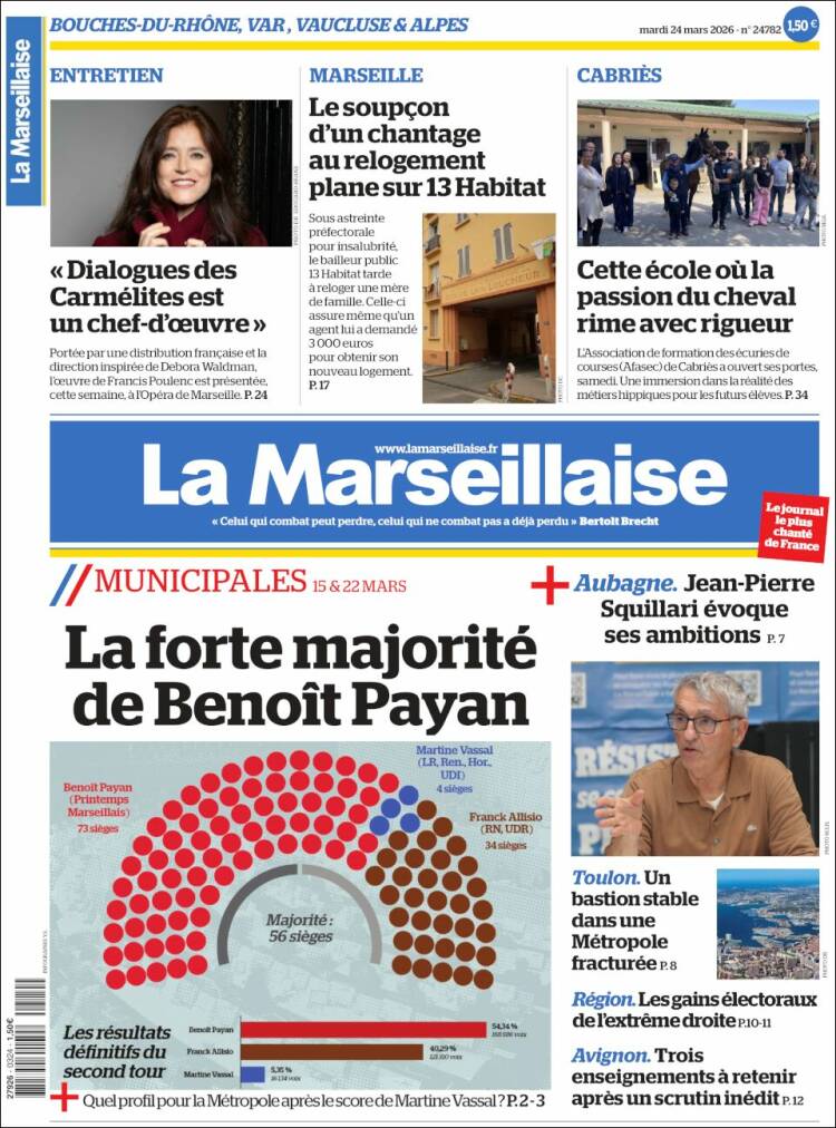 Portada de La Marseillaise (Francia)