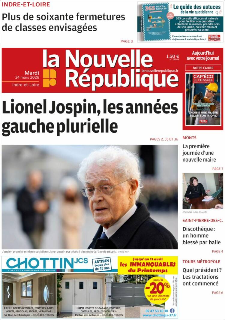 Portada de La Nouvelle Republique (Francia)