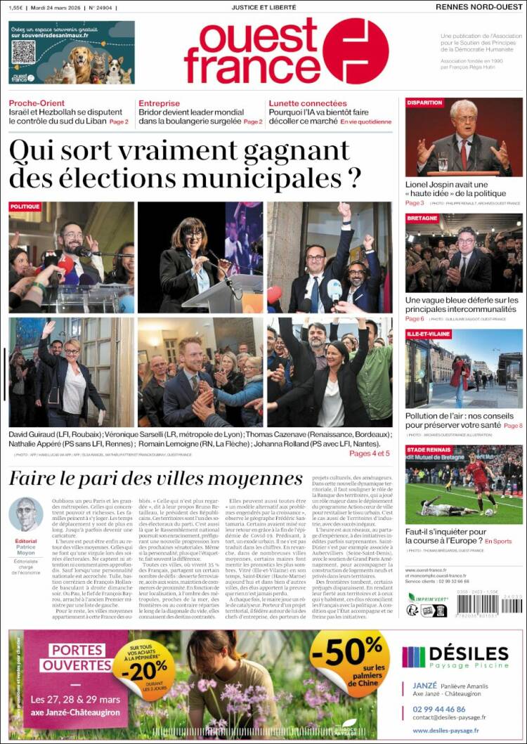 Portada de Ouest France (Francia)