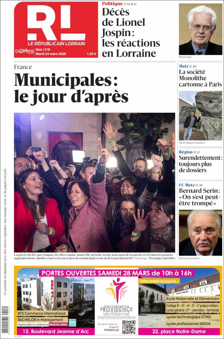 Portada de Le Republicain Lorrain (Francia)