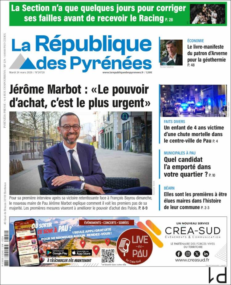 Portada de La République des Pyrénées (Francia)