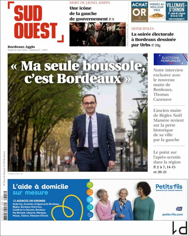 Portada de Sud Ouest (Francia)
