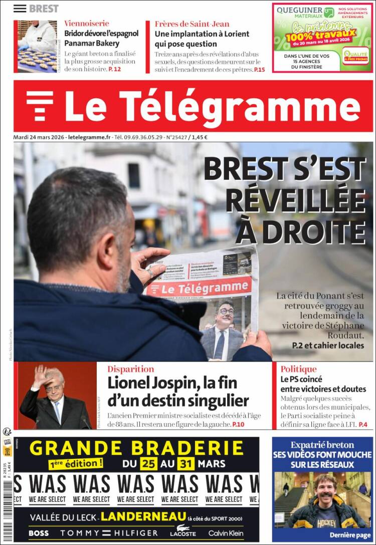 Portada de Télégramme (Francia)