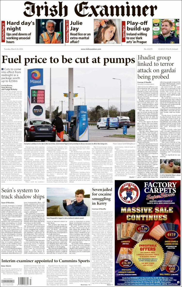 Portada de Irish Examiner (Irlanda)