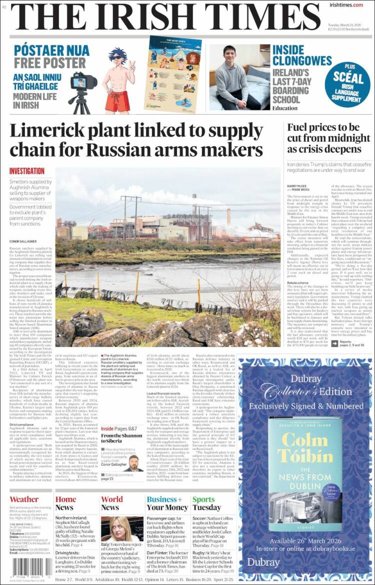 Portada de Irish Times (Irlanda)