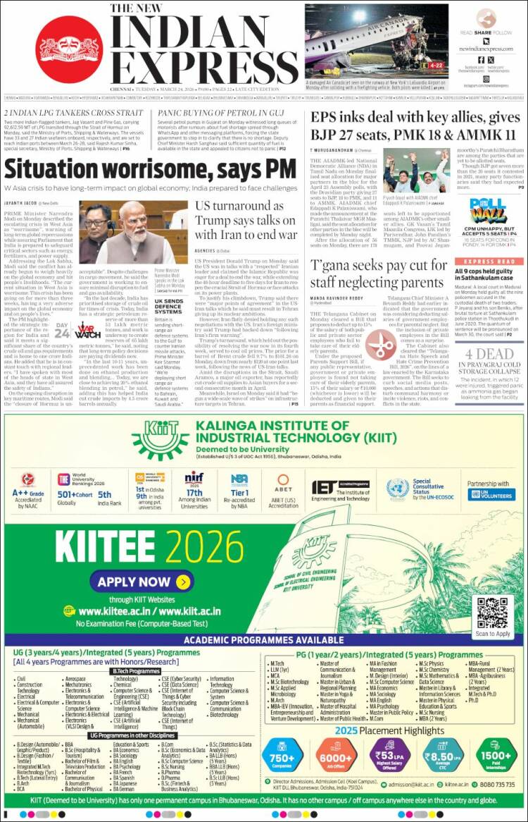 Portada de New Indian Express (India)