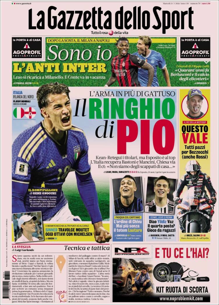 Portada de La Gazzetta dello Sport (Italia)