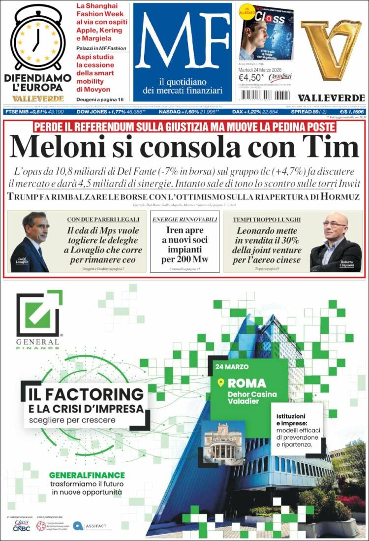 Portada de Milano Finanza (Italia)