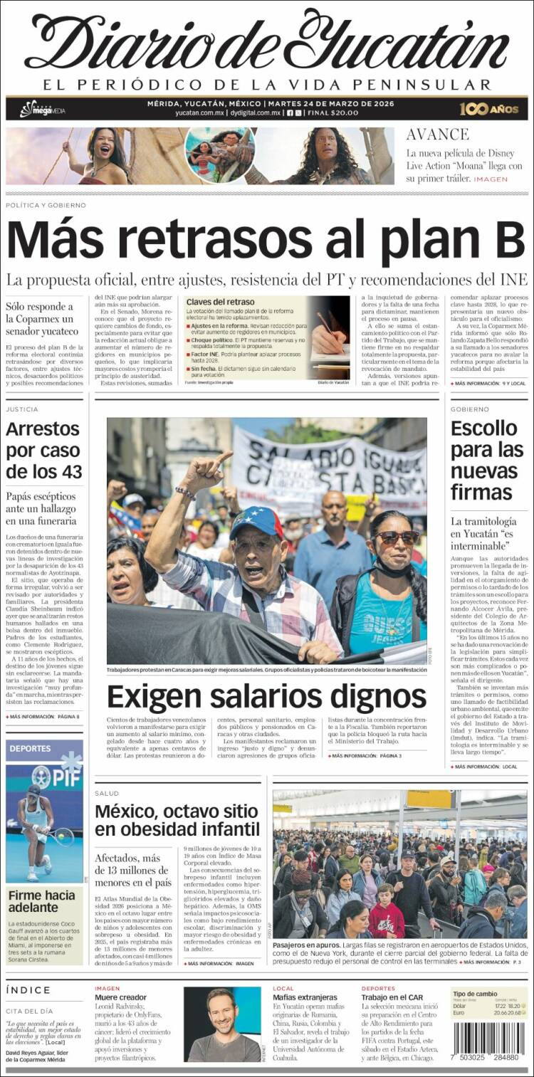 Portada de Diario de Yucatán (M&eacute;xico)