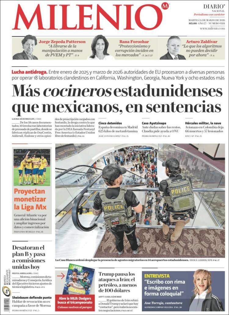Portada de Milenio (M&eacute;xico)