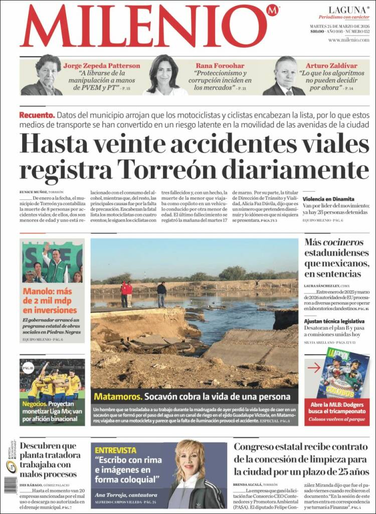 Portada de Milenio - Laguna (M&eacute;xico)