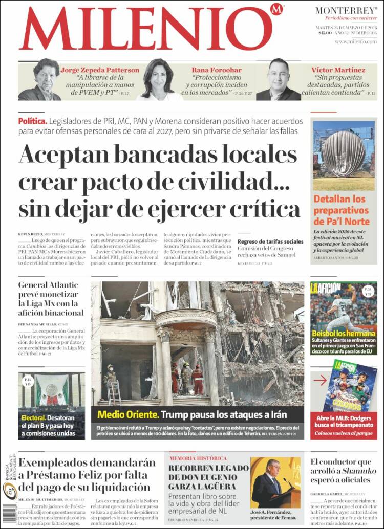 Portada de Milenio de Monterrey (M&eacute;xico)